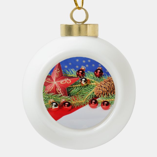 Christmas tree bulb with bell ceramic ball christmas ornament (Front)