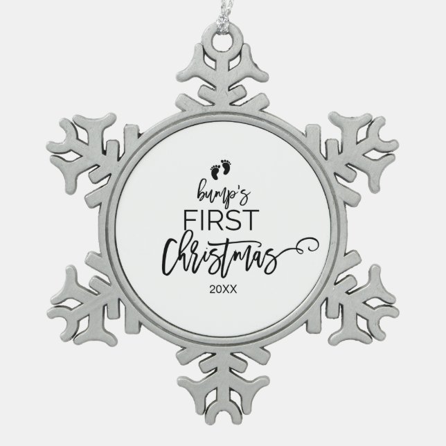 Christmas Tree Bump's First Christmas Holiday Snowflake Pewter Christmas Ornament (Front)
