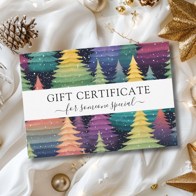 CHRISTMAS TREE BUSINESS CERTIFICATE gift for you (Modern, Christmas Trees -Green, Yellow, Red, Purple-Pattern, Salon, Business, Gift Certificate.)