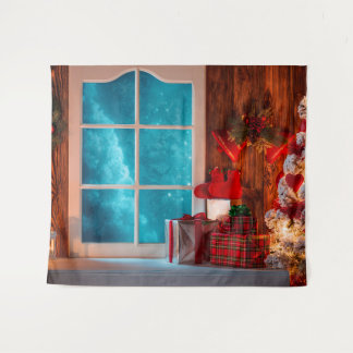 Christmas Tree Cabin winter Xmas Backdrop Tapestry