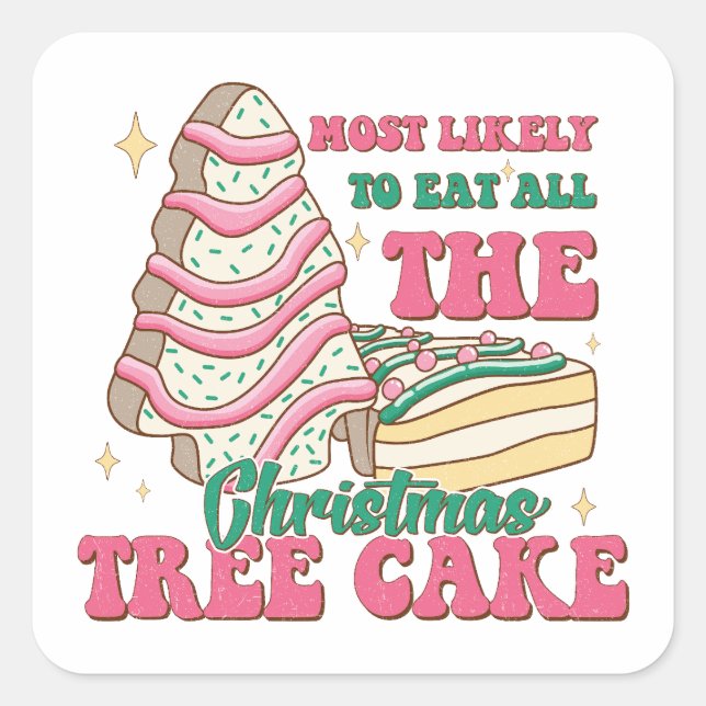 Christmas Tree Cake Modern Holiday Square Sticker (Front)
