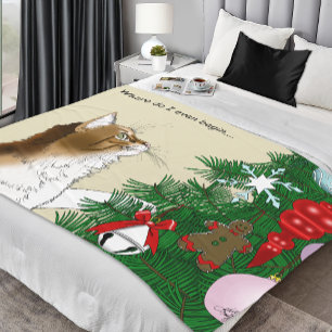 Christmas Tree Calico Cat Ornaments Funny Fleece Blanket
