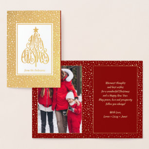 Christmas Tree Calligraphy Photo Holiday Real Foil Card