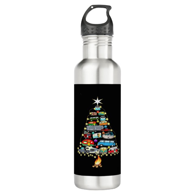 Christmas Tree Camper Vehicles Camping RVing 710 Ml Water Bottle (Front)