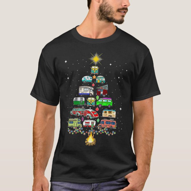 Christmas Tree Camper Vehicles Camping RVing Trail T-Shirt (Front)