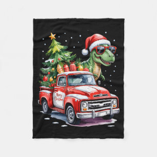 Christmas Tree Car Truck Dinosaur Trex Christmas B Fleece Blanket