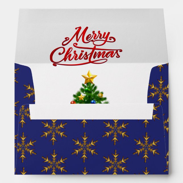 Christmas Tree Card Envelope Gold Snow Inside (Back (Bottom))