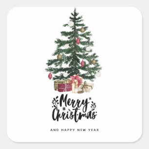  Christmas Tree Card Merry Christmas Holidays Square Sticker