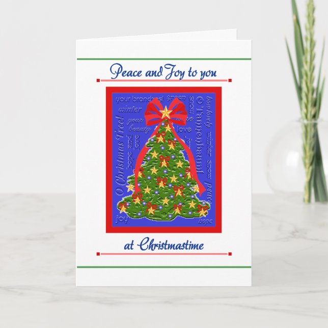 Christmas tree card, Peace & Joy, Christmastime Holiday Card (Front)