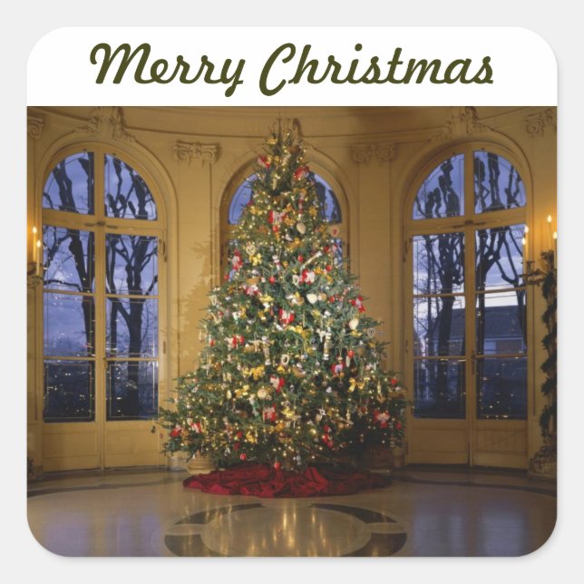 Christmas tree card square sticker (Front)