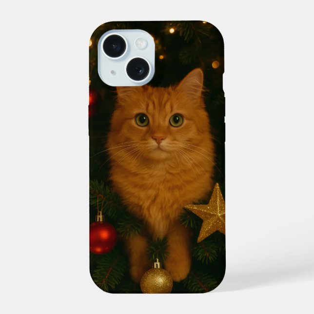 Christmas Tree Cat iPhone 15 Case (Back)