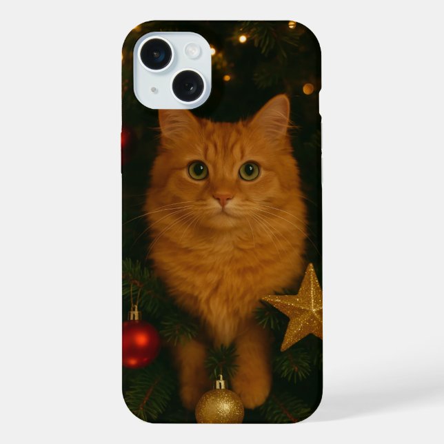 Christmas Tree Cat iPhone 15 Plus Case (Back)