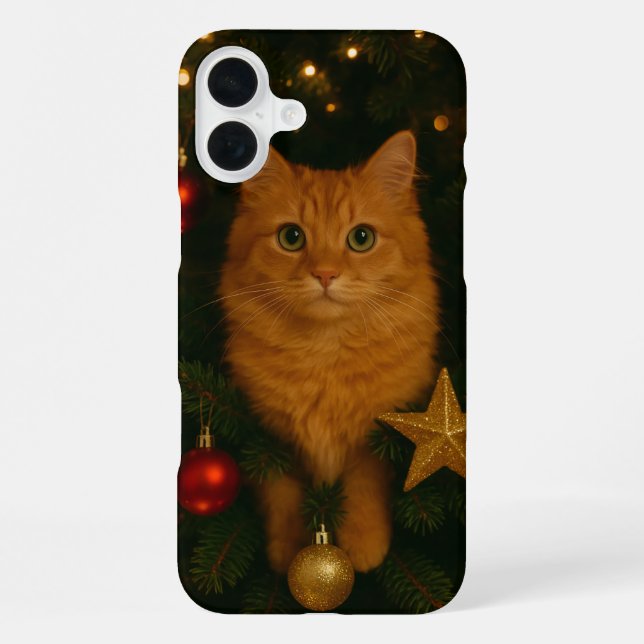 Christmas Tree Cat iPhone 16 Plus Case (Back)