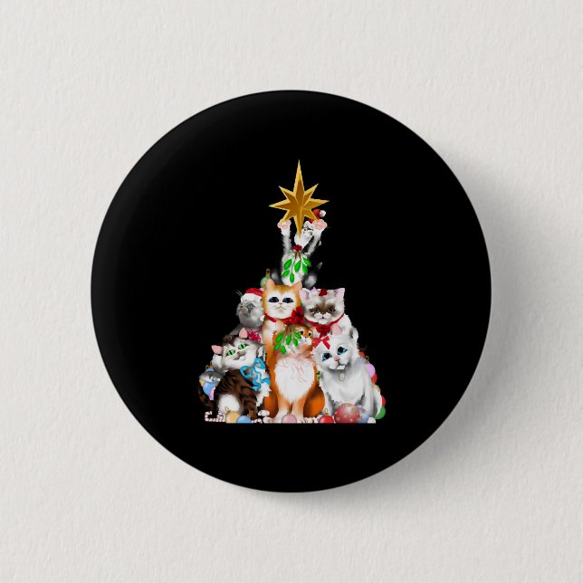 christmas tree cats 6 cm round badge (Front)