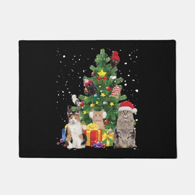 christmas tree cats - cat christmas sweater doormat (Front)
