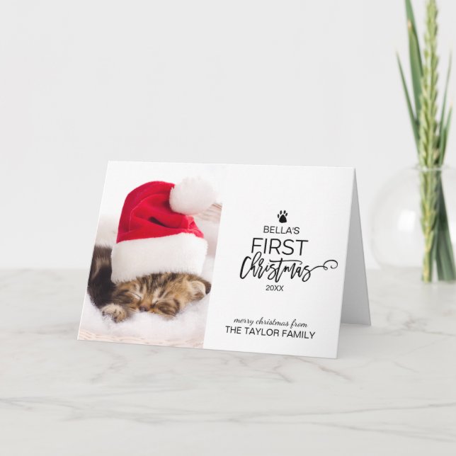Christmas Tree Cat's First Christmas Photo Holiday Card (Front)