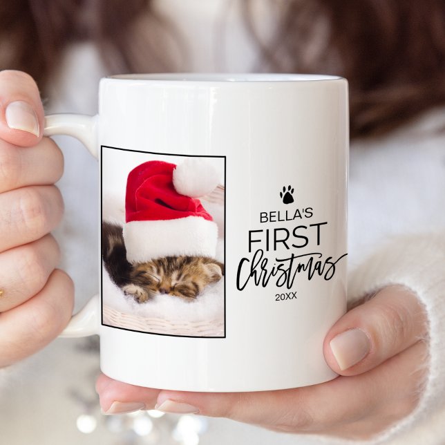 Christmas Tree Cat's First Christmas Photo Two-Tone Coffee Mug (Creator Uploaded)