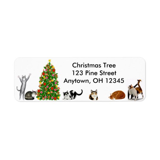 Christmas Tree Cats Label Return Address Label
