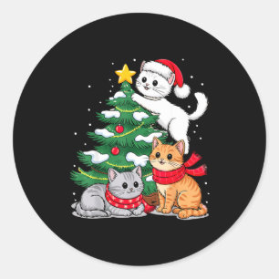 Christmas Tree Cats Xmas  Classic Round Sticker