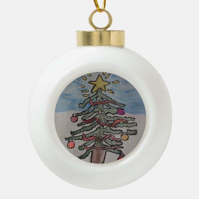 Christmas Tree Ceramic Ball Christmas Ornament (Front)