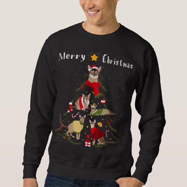 Christmas Tree Chausie Cat Lover Xmas Cat Owner Sweatshirt (Front)