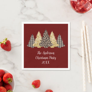 Christmas Tree Cheetah Print Buffalo Plaid Glitter Napkin
