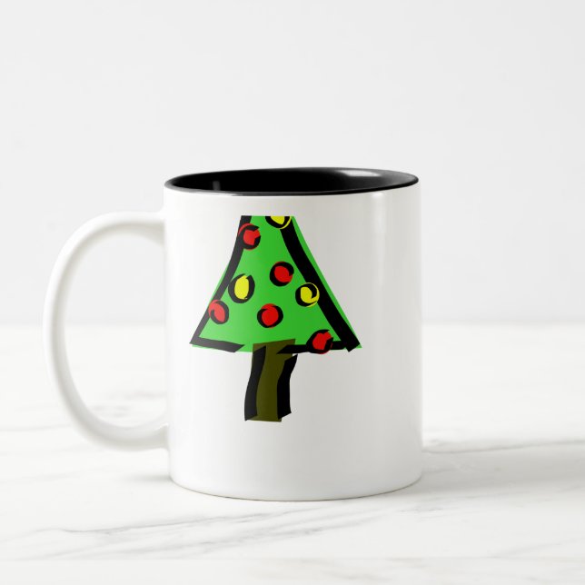 christmas tree cherry Two-Tone coffee mug (Left)