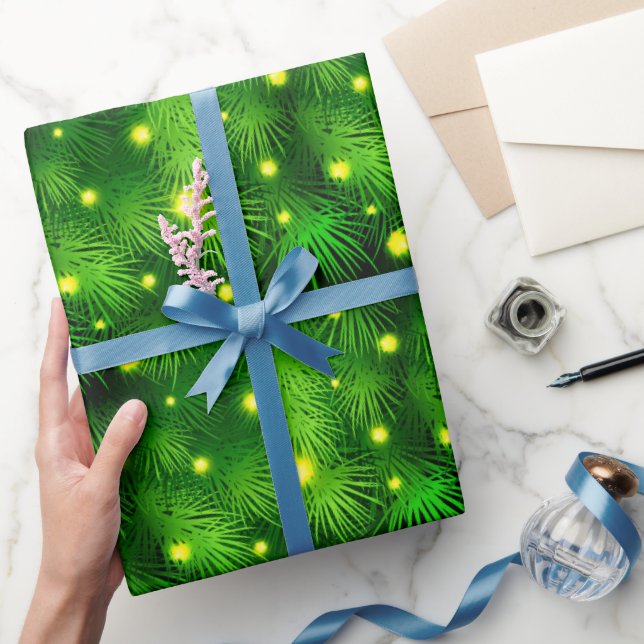 Christmas Tree Christmas Lights Christmas Green Wrapping Paper (Gifting)