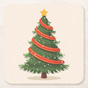Christmas Tree, Christmas, Minimalist Square Paper Coaster
