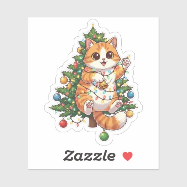 Christmas Tree Climber Cat Tangled in Lights Holid (Sheet)
