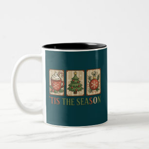 Christmas Tree Cocoa Retro Holiday Tis The Season  Two-Tone Coffee Mug