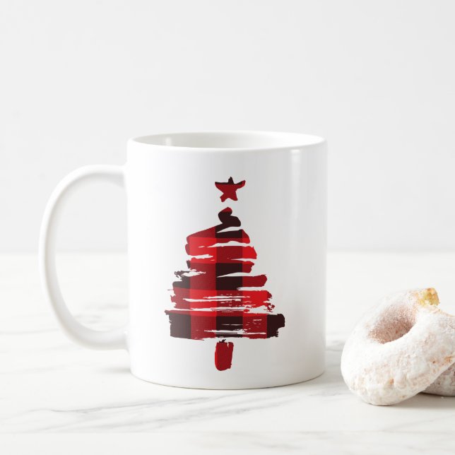 Christmas Tree Coffee Mug, Buffalo Plaid Coffee Mug (With Donut)