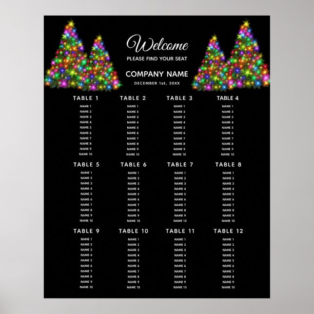 Christmas Tree Colourful Company Seating Chart (Front)