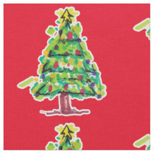 Christmas Tree Colourful Illustration Fabric