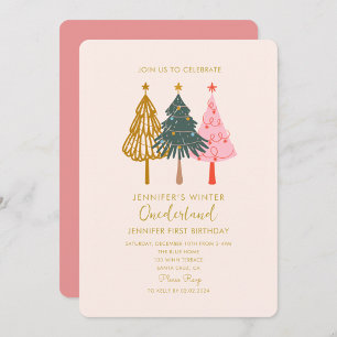 Christmas Tree Colourful Onederful Baby Birthday  Invitation