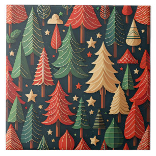Christmas Tree Colourful Pattern Ceramic Tile
