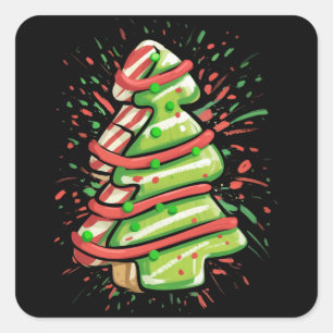 Christmas Tree Cookie Brushstroke Splatter Preppy  Square Sticker