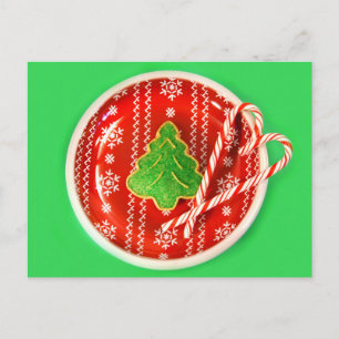 Christmas tree cookie with candy canes holiday postcard