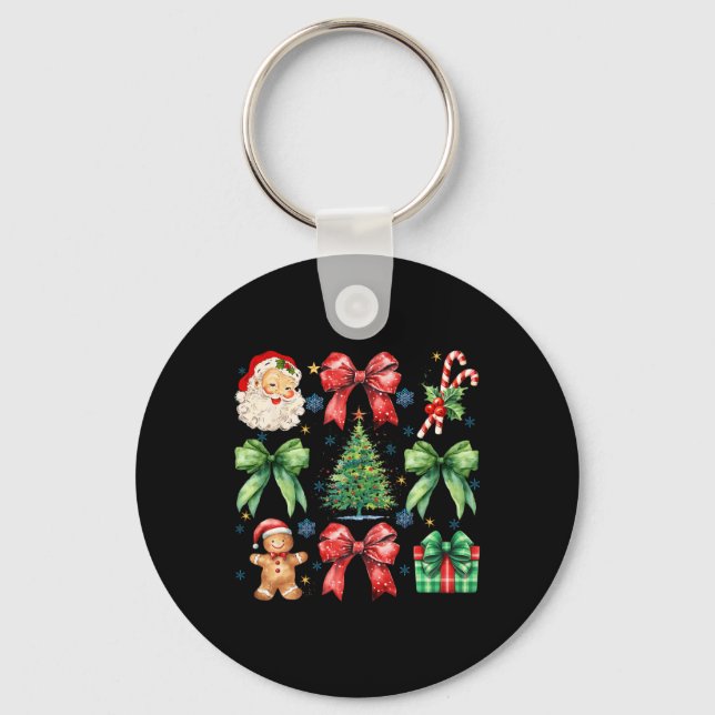 Christmas Tree Coquette Bow Santa Claus Candy  Key Ring (Front)