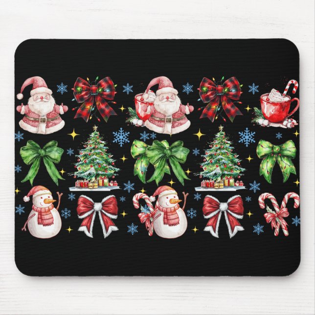 Christmas Tree Coquette Bow Santa Claus Candy Paja Mouse Pad (Front)