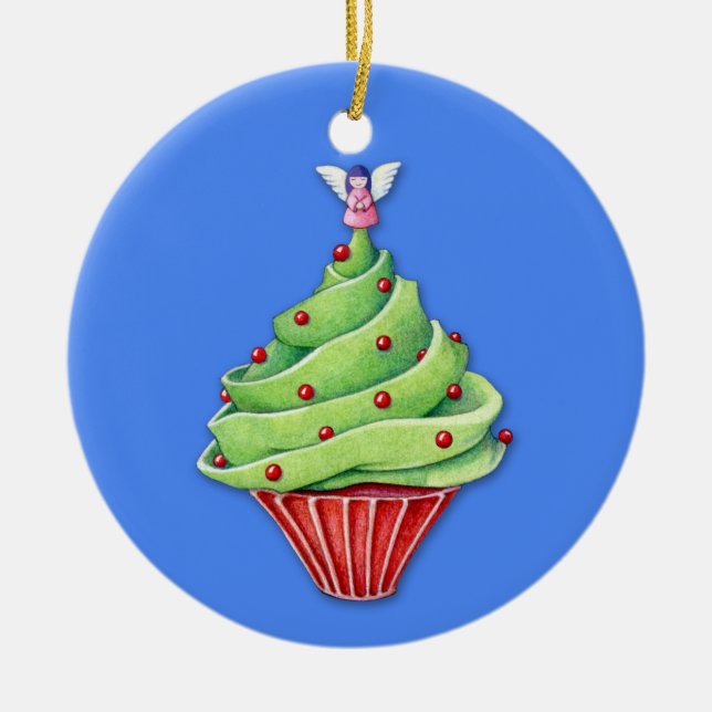 Christmas Tree Cupcake blue Ornament (Front)