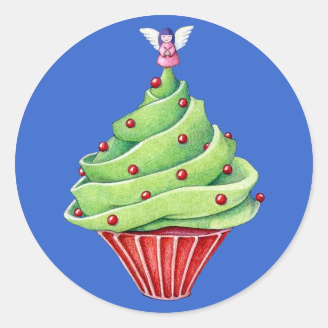 Christmas Tree Cupcake blue Sticker (Front)