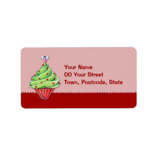 Christmas Tree Cupcake red2 Address Label