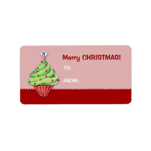 Christmas Tree Cupcake red2 Gift Tag Label