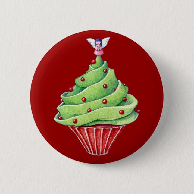 Christmas Tree Cupcake red Button (Front)