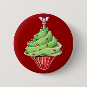 Christmas Tree Cupcake red Button