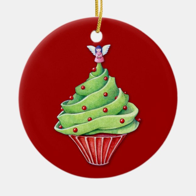 Christmas Tree Cupcake red Ornament (Front)