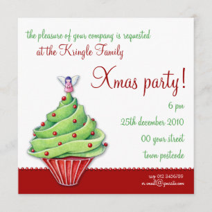 Christmas Tree Cupcake red Party Invitation