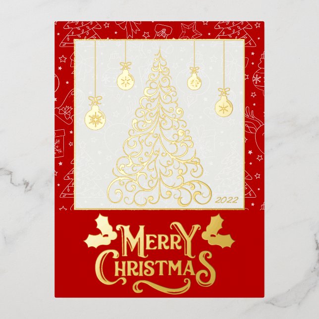 Christmas tree customisable greeting foil holiday postcard (Front)