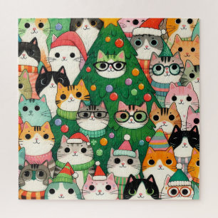 Christmas Tree Cute colourful Pet Cats Jigsaw Puzzle